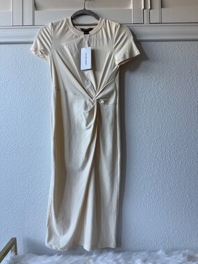 Knot-Front Cream Midi Dress 91% Cotton